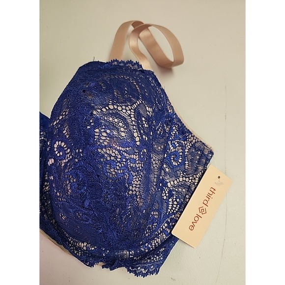 THIRDLOVE 24/7 Lace Balconette Bra in Blue, Womens Size 38E /38DD Sexy Coquette - Picture 5 of 8